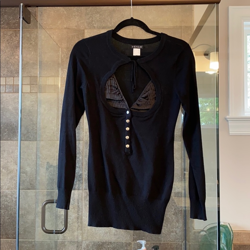 VENUS Black Long Sleeve Cutout Sweater Top